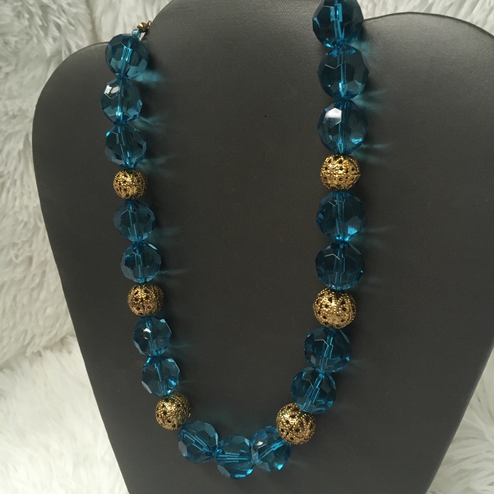 Teal & Gold Beaded Necklace - Picture 5 of 5